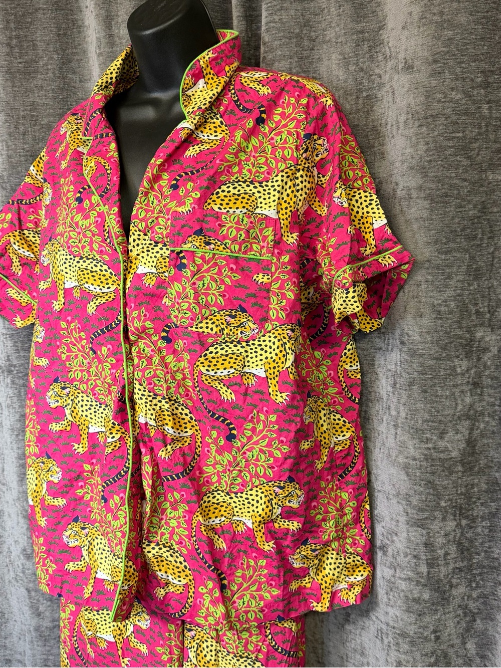 Printfresh Bagheera Hot Pink Leopard Pajama Set Short Sleeve Long Pants